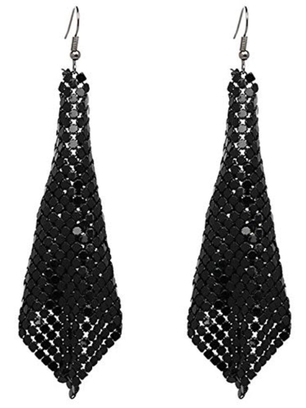 New - Rectangle Dangle Lightweight Mesh Tassel Sequin Long Drop Earrings